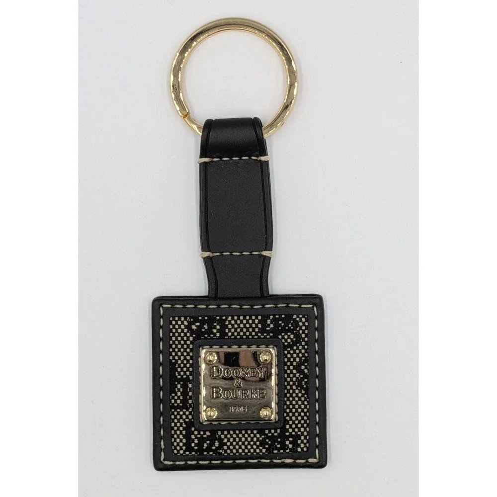 Dooney & Bourke Keychain Black Monogram Signature Leather Square Fob New In Box